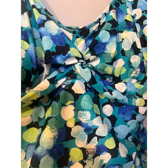 Maxine Of Hollywood 18W One Piece Swimsuit Blue Green Dot Print Ruched Slimming - Picture 6 of 9